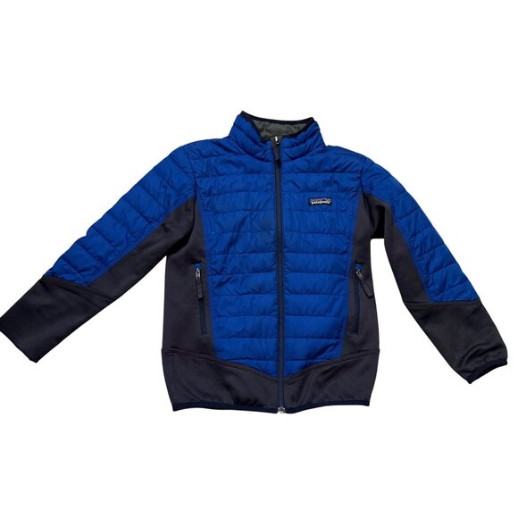 Patagonia Boys Blue Full-Zip Lightweight Puffer Jacket With Fleece Panels boys 7